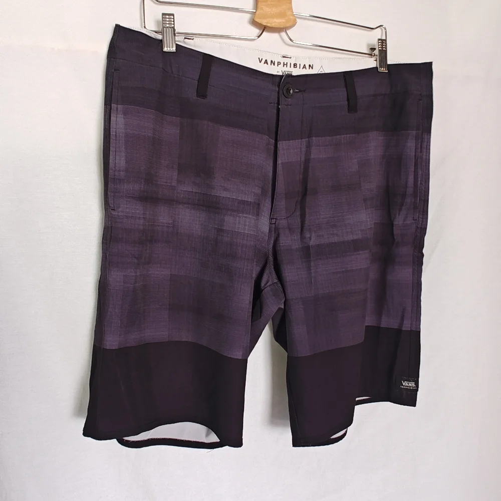 Vans‎ Vanphibian Purple Black Plaid Swim Shorts Boardshorts 36 L XL